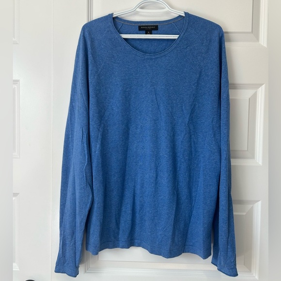 Banana Republic Silk Linen Men's Heather Blue Long Sleeve Tee - Picture 1 of 9